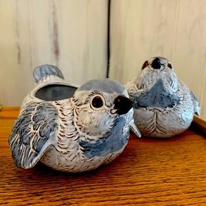 Set of Two Ceramic Blue Bird Planters